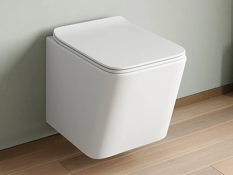 WC suspendu blanc mat en céramique sans bride - CLEMONA