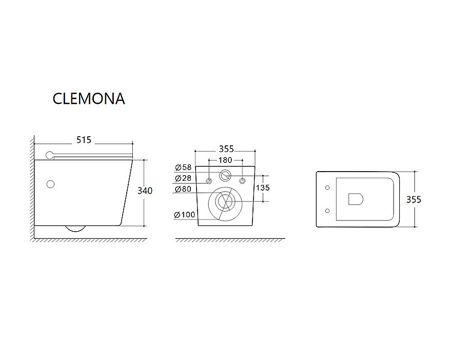 WC sospeso senza flangia in Ceramica Bianco opaco  - CLEMONA