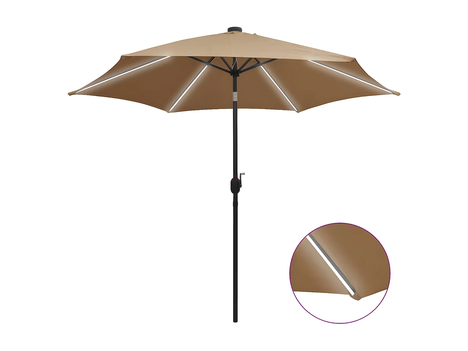 Parasol avec LED et mât en aluminium 300 cm Taupe