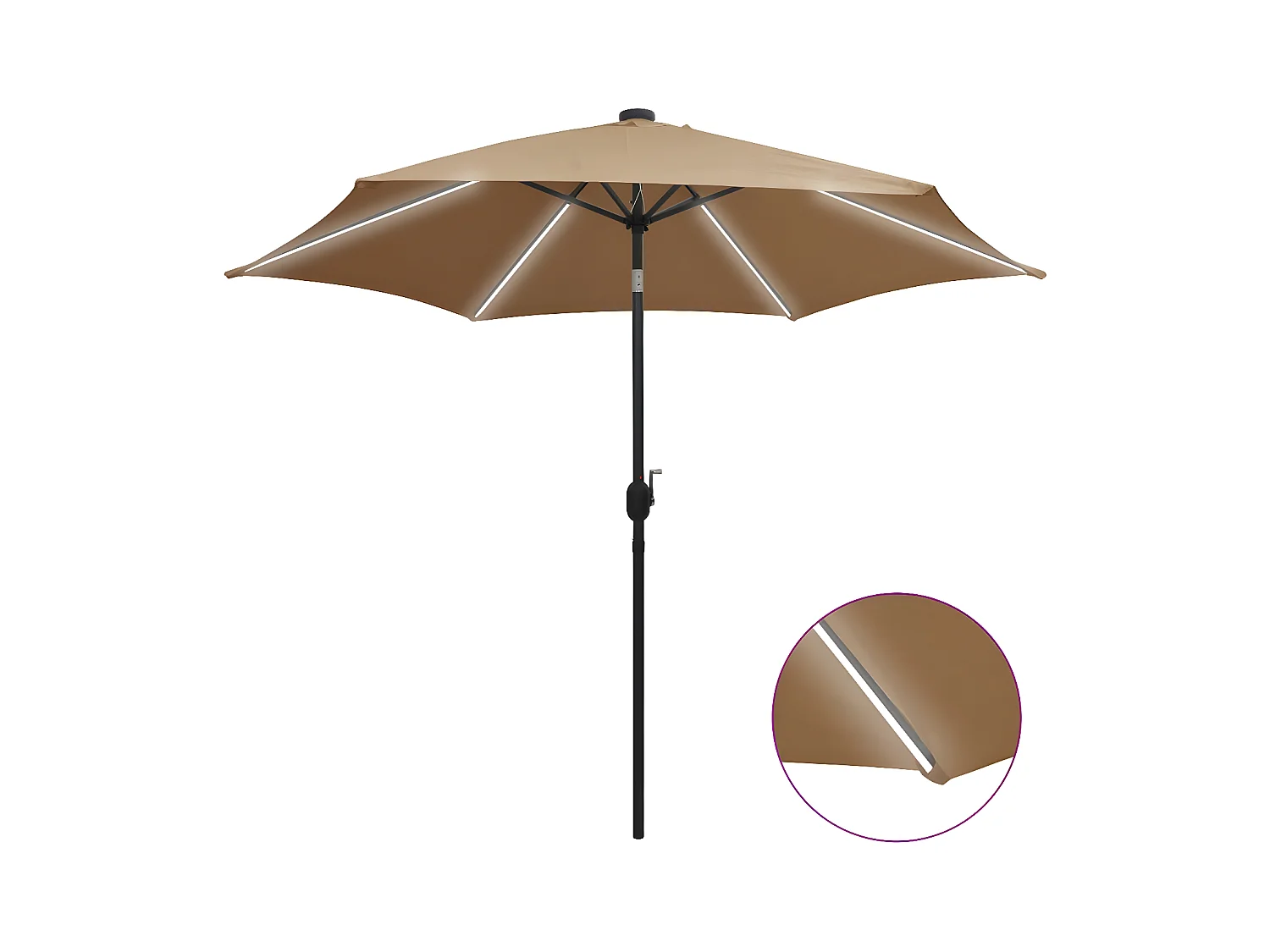 Parasol avec LED et mât en aluminium 300 cm Taupe
