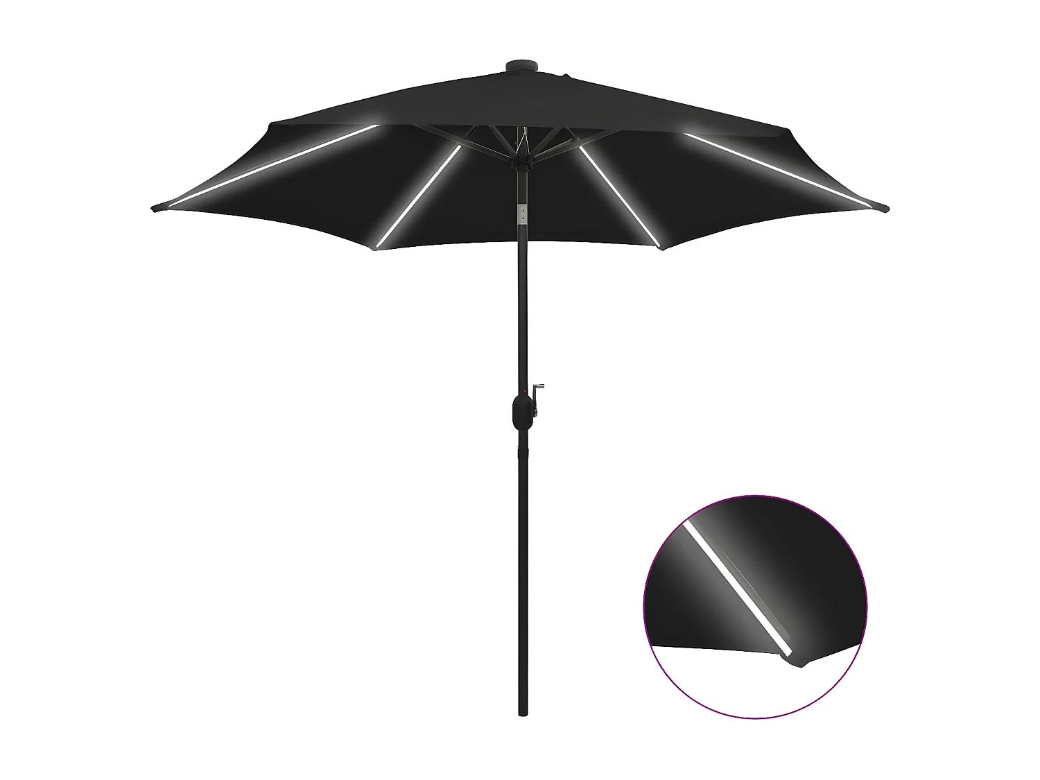 Parasol avec LED et mât en aluminium 300 cm Noir