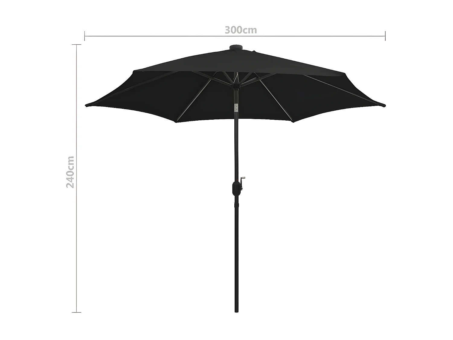 Parasol avec LED et mât en aluminium 300 cm Noir