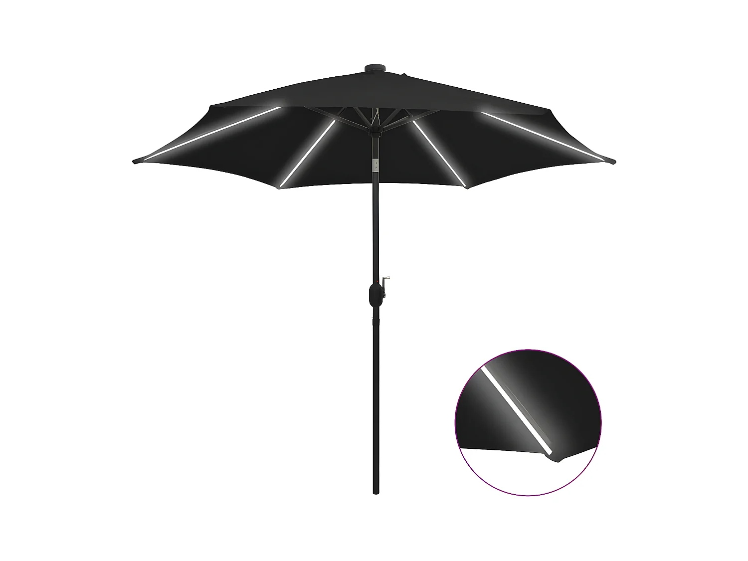 Parasol avec LED et mât en aluminium 300 cm Noir