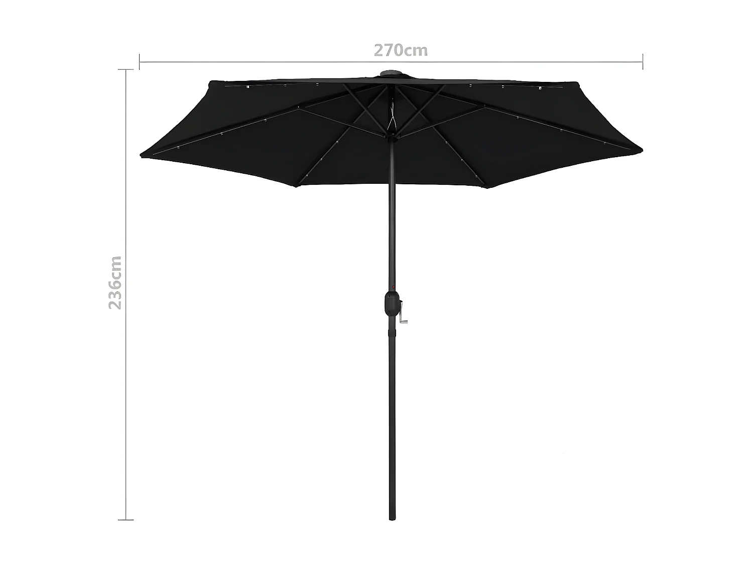 Parasol avec LED et mât en aluminium 270 cm Noir