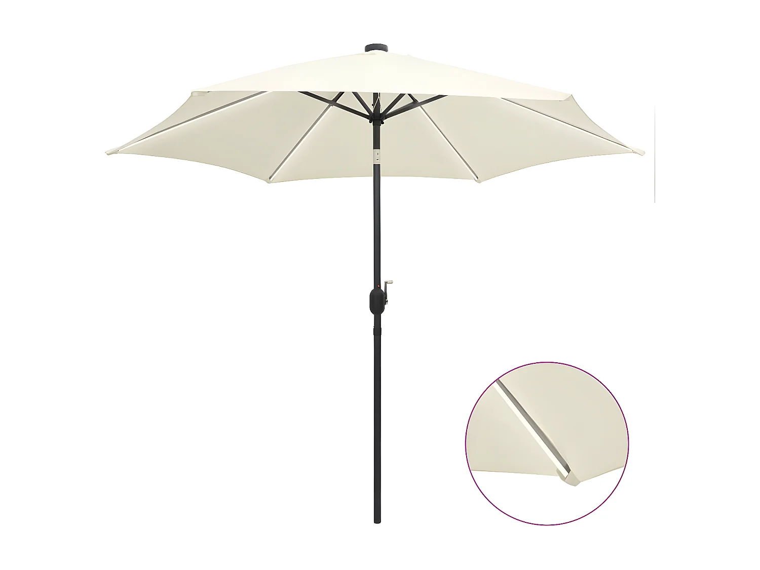 Guarda-sol com luzes LED e mastro alumínio 300 cm branco areia