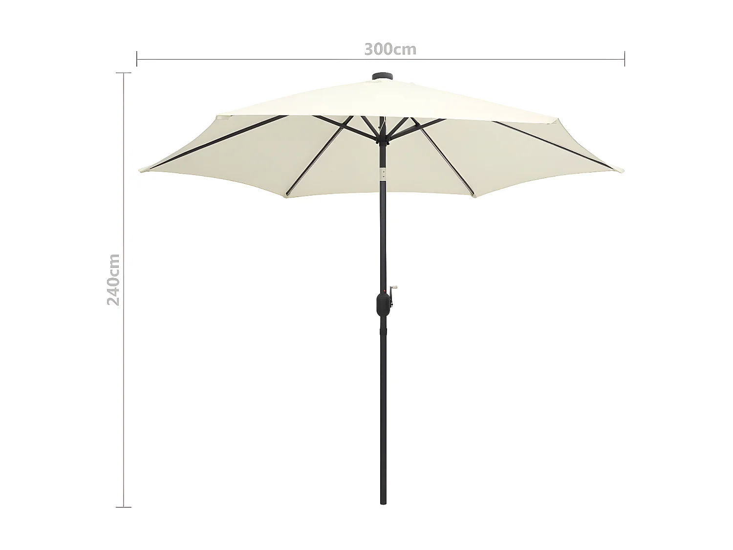 Guarda-sol com luzes LED e mastro alumínio 300 cm branco areia