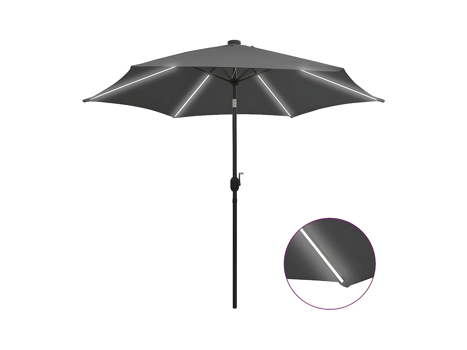Parasol avec LED et mât en aluminium 300 cm Anthracite