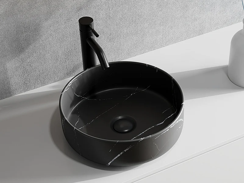 Vasque à poser ronde noire effet marbre en céramique - 36 cm - VIAMARBA