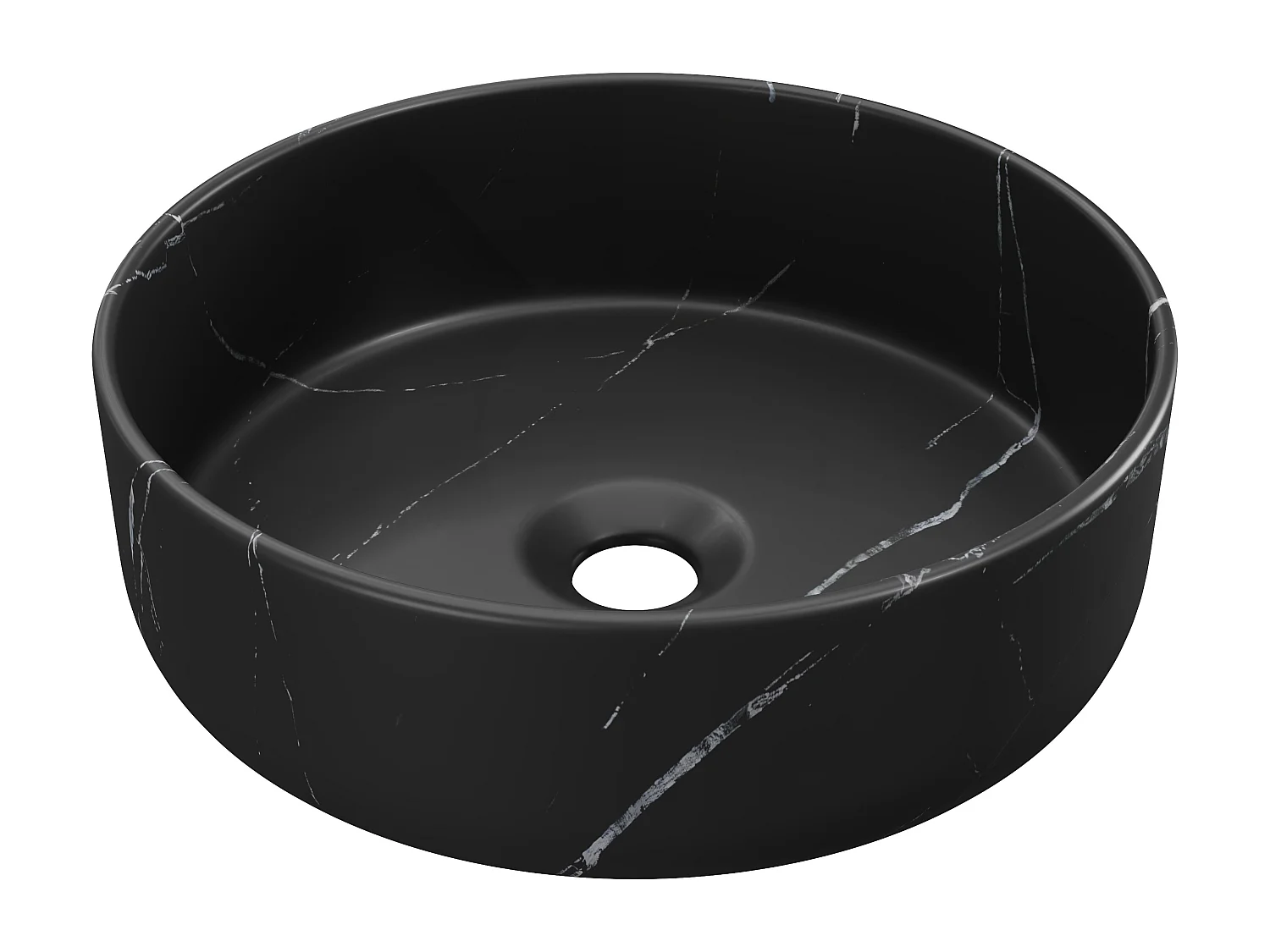 Lavatório de pousar redondo preto efeito mármore em cerâmica 36 cm - VIAMARBA