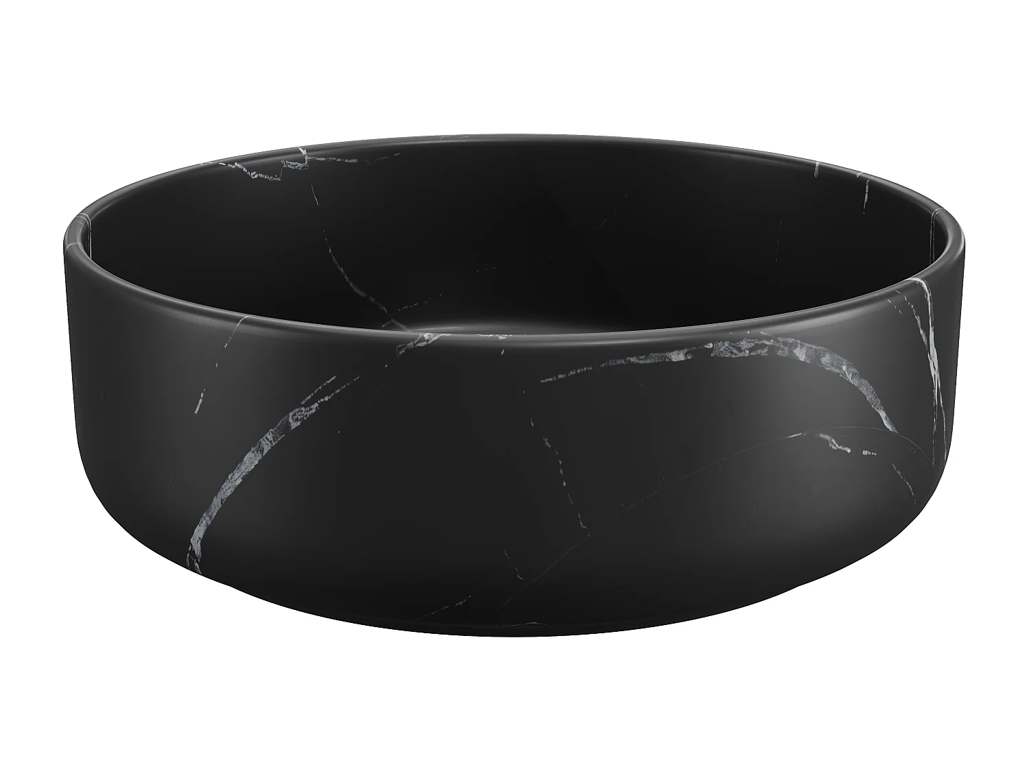 Lavatório de pousar redondo preto efeito mármore em cerâmica 36 cm - VIAMARBA