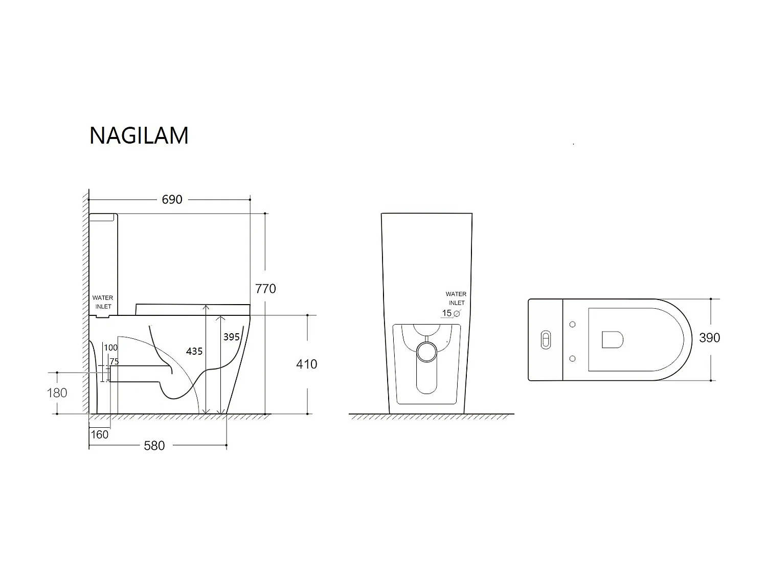 Toilet van glanzend wit keramiek - Horizontale afvoer - NAGILAM