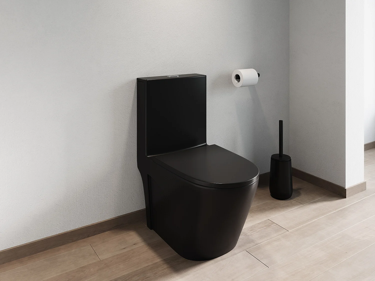 Mat sort gulvstående toilet i keramik - Vandret afløb - NAGILAM