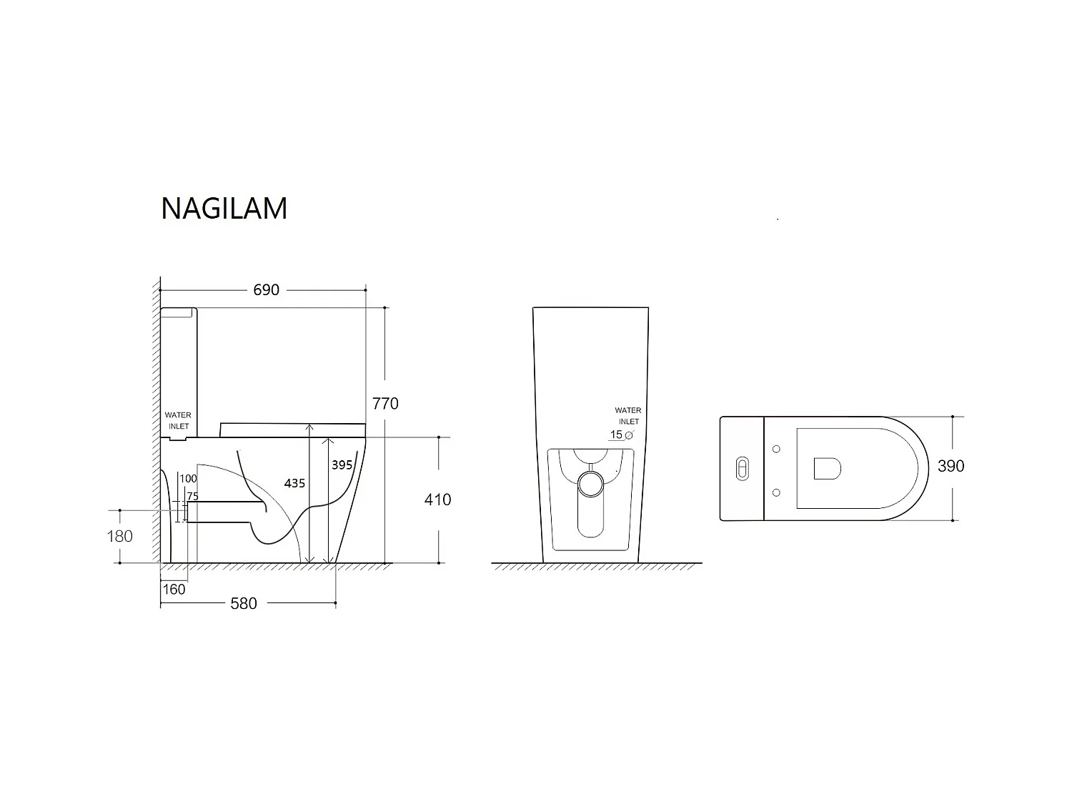 WC da appoggio Nero opaco in Ceramica Drenaggio orizzontale  - NAGILAM