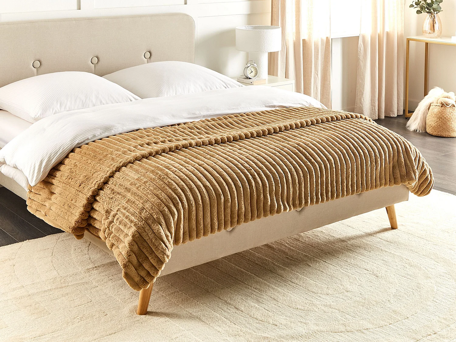 Couvre-lits RAKYA Fourrure synthétique 200 x 220 cm Marron clair