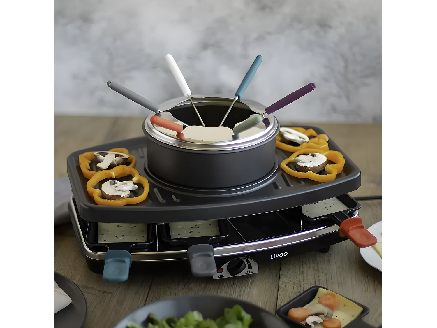 3-in-1 Raclette-, Grill- und Fondue-Set 8 Personen 1100 W