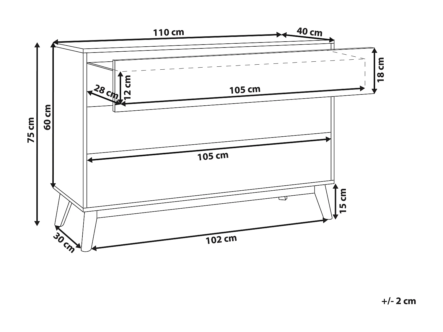 Cómoda 3 gavetas SARDIS Castanho claro