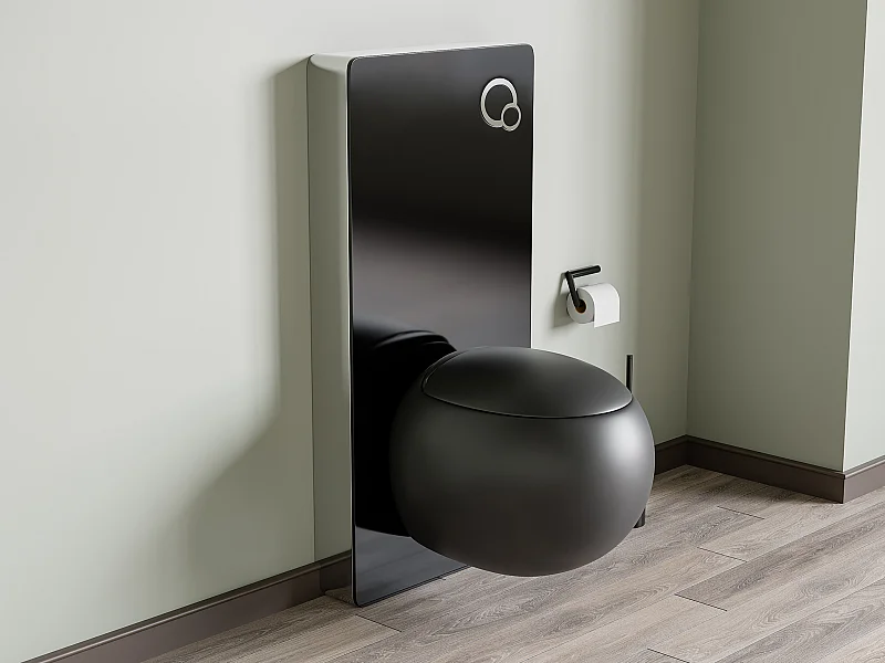 Pacchetto WC sospeso con telaio decorativo in Ceramica Nero opaco  - HURO II