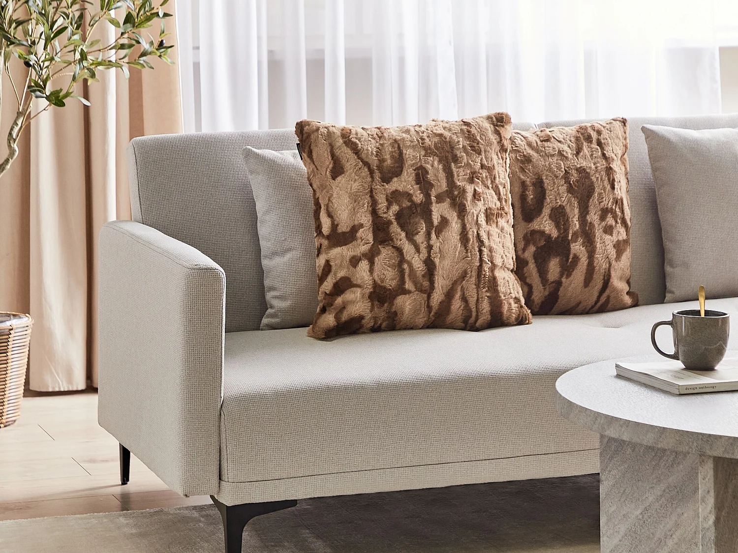 Dekokissen 2er Set BAKIRA Webpelz 45 x 45 cm Braun Abstraktes Muster