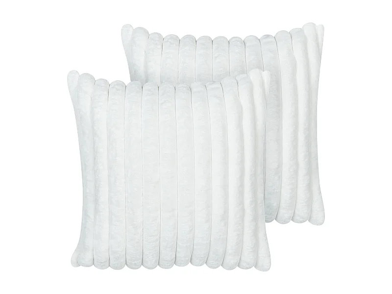 Dekokissen 2er Set RAKYA Webpelz 45 x 45 cm Weiss Streifenmuster