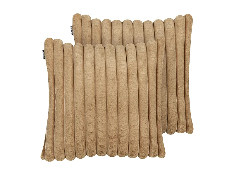 Lot de 2 coussins décoratifs RAKYA Fourrure synthétique 45 x 45 cm Marron clair À rayure