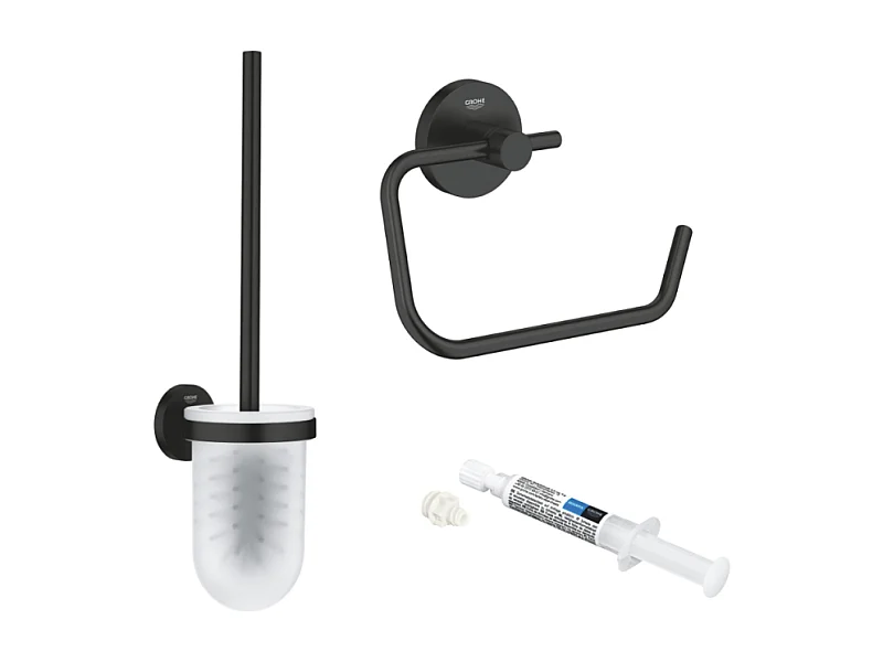 Dérouleur de papier mural + porte balai WC GROHE Start noir mat + colle GROHE QuickGlue