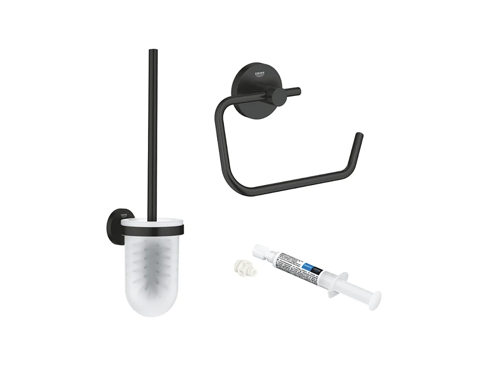 Dérouleur de papier mural + porte balai WC GROHE Start noir mat + colle GROHE QuickGlue