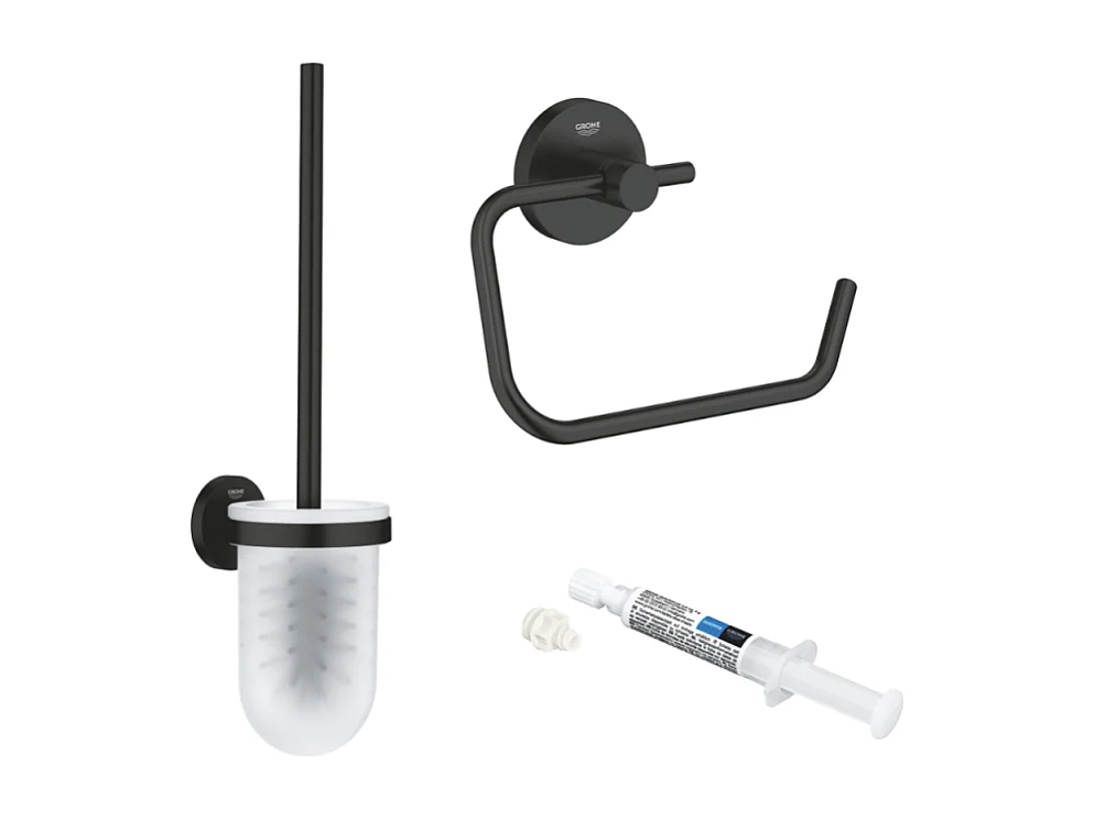 Dérouleur de papier mural + porte balai WC GROHE Start noir mat + colle GROHE QuickGlue
