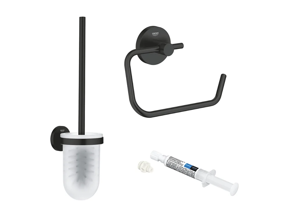 Dérouleur de papier mural + porte balai WC GROHE Start noir mat + colle GROHE QuickGlue