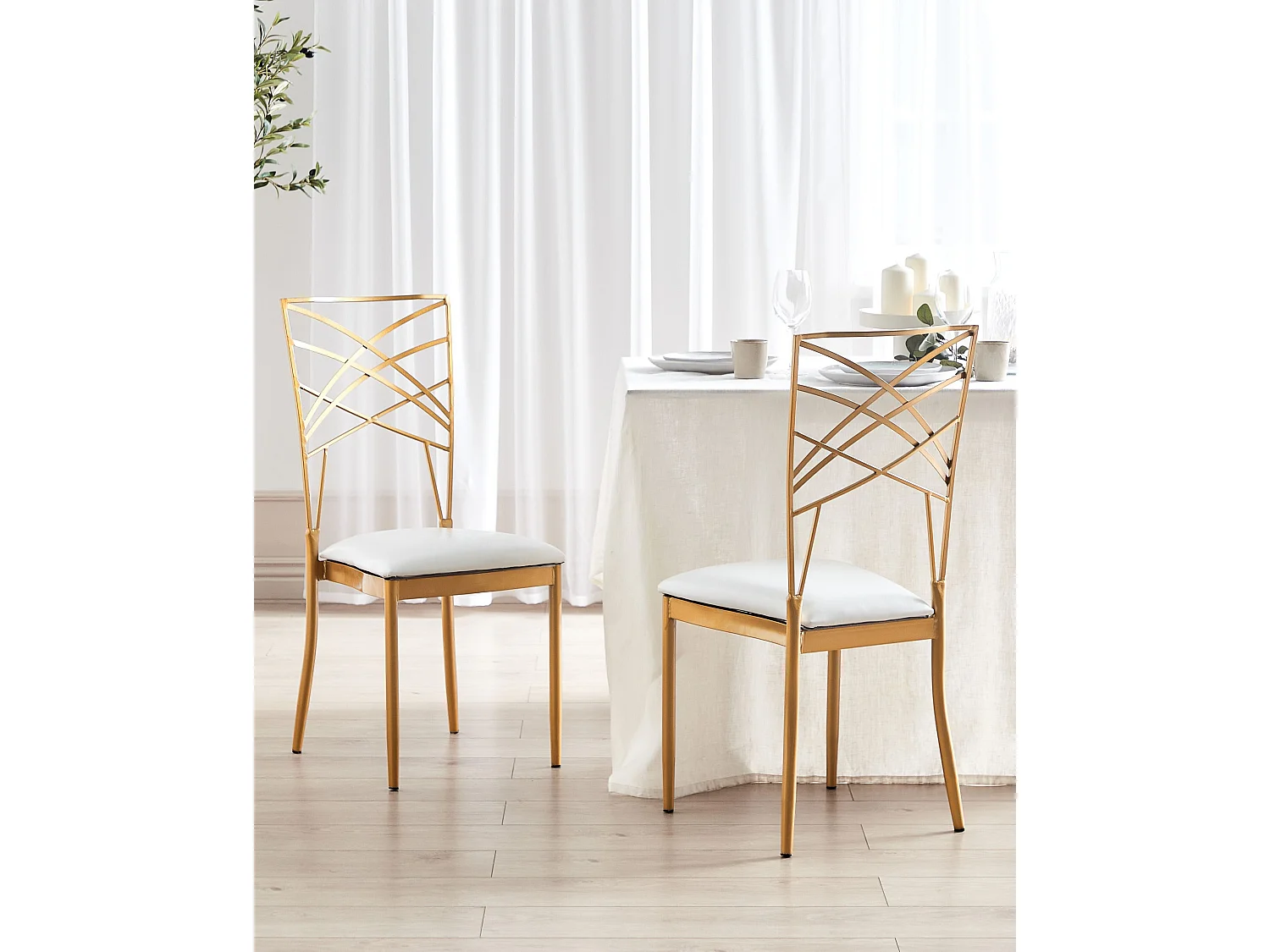 Conjunto de 2 cadeiras de jantar GIRARD Metal Dourado