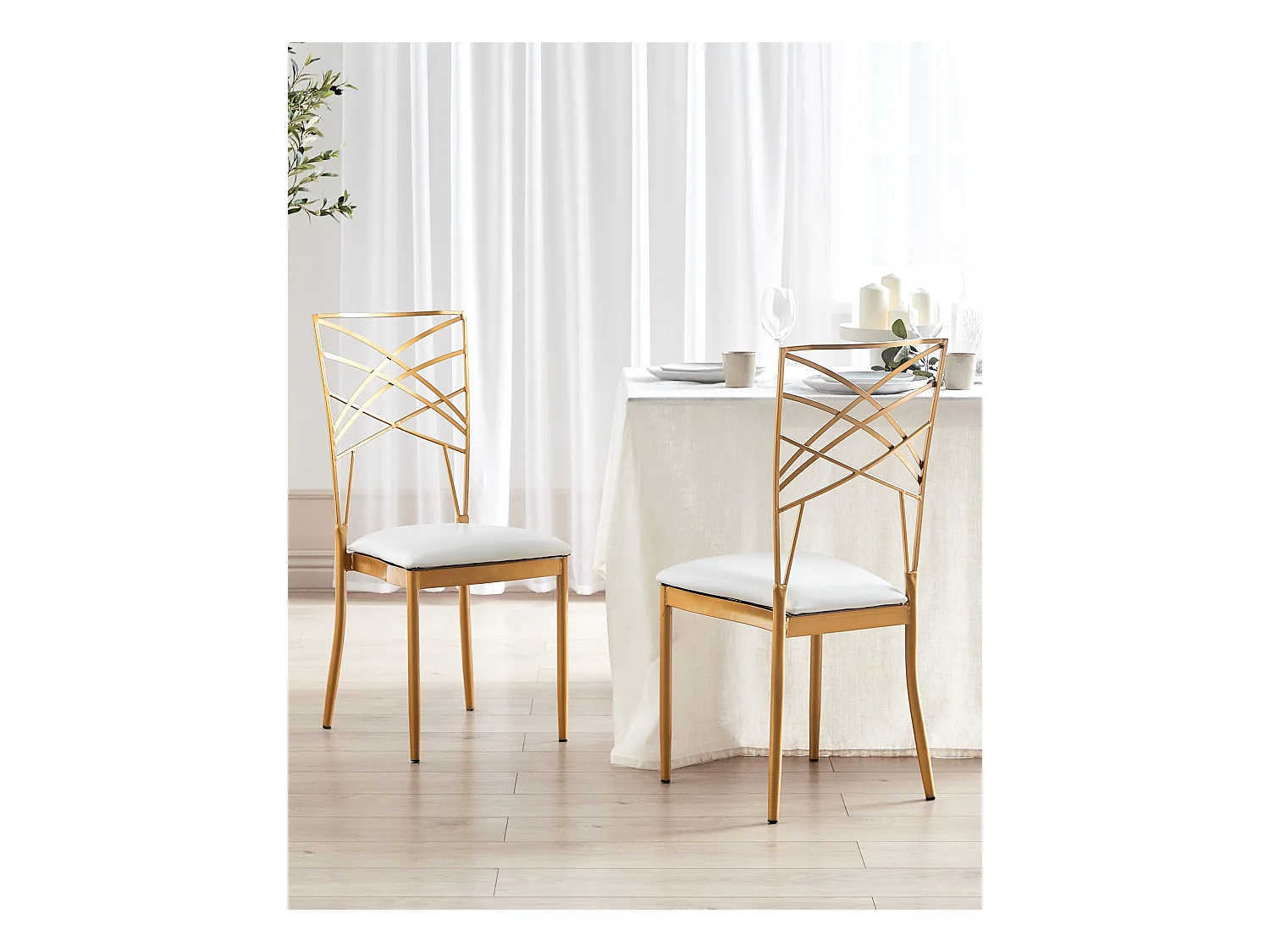 Lot de 2 chaises de salle à manger GIRARD Métal Doré