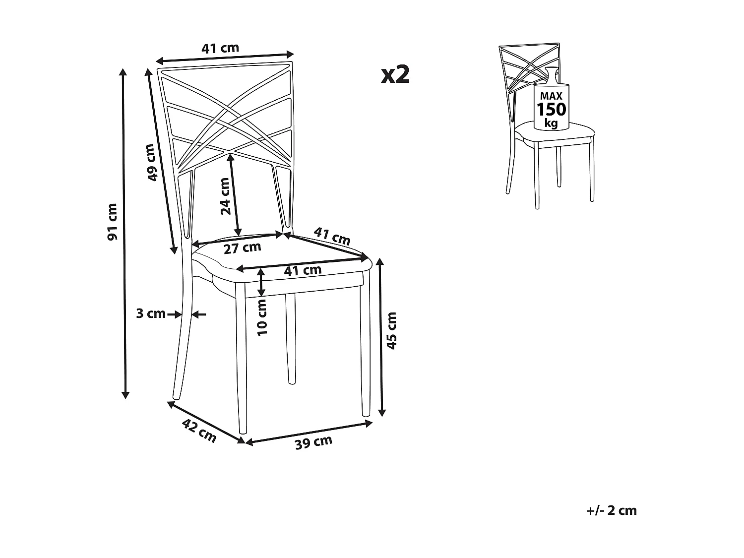 Set van 2 eetkamerstoelen GIRARD Metaal Zwart
