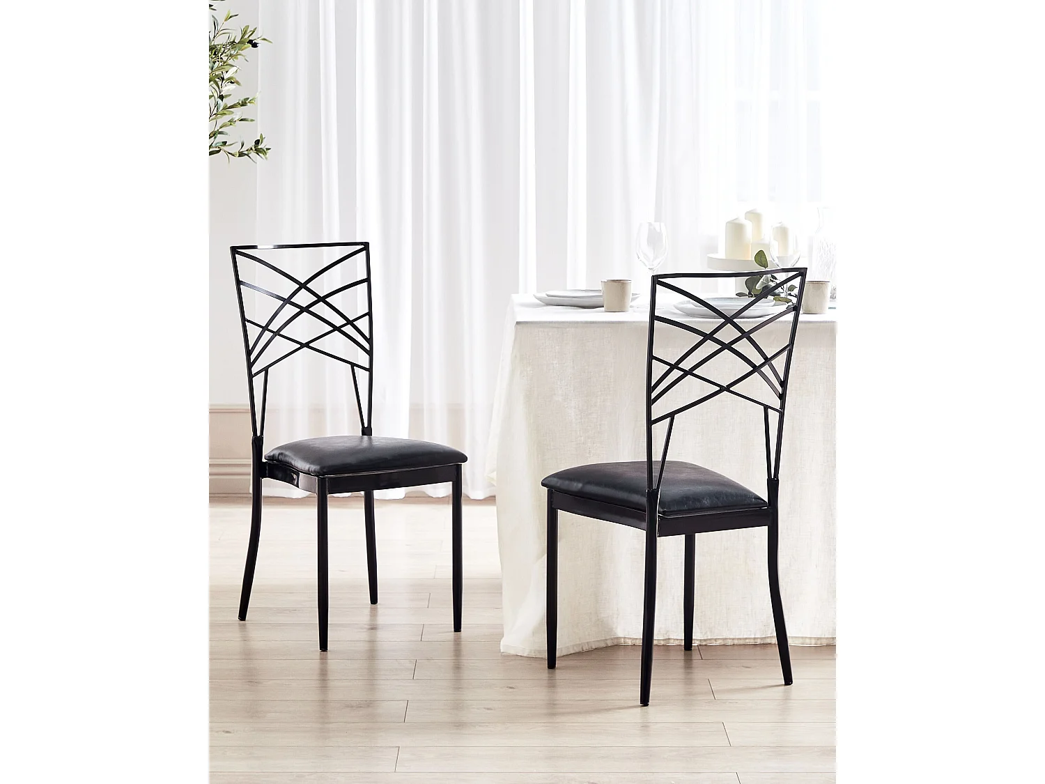 Conjunto de 2 cadeiras de jantar GIRARD Metal Preto