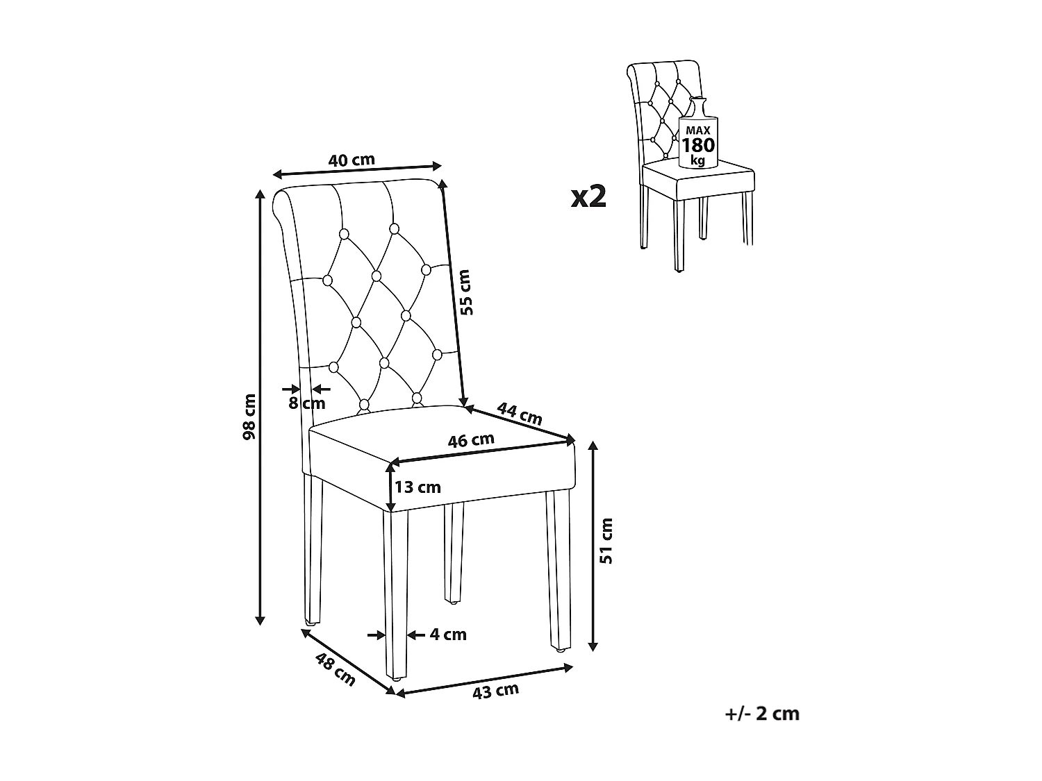 Eetkamerstoel MELVA Set van 2 Stof Taupe