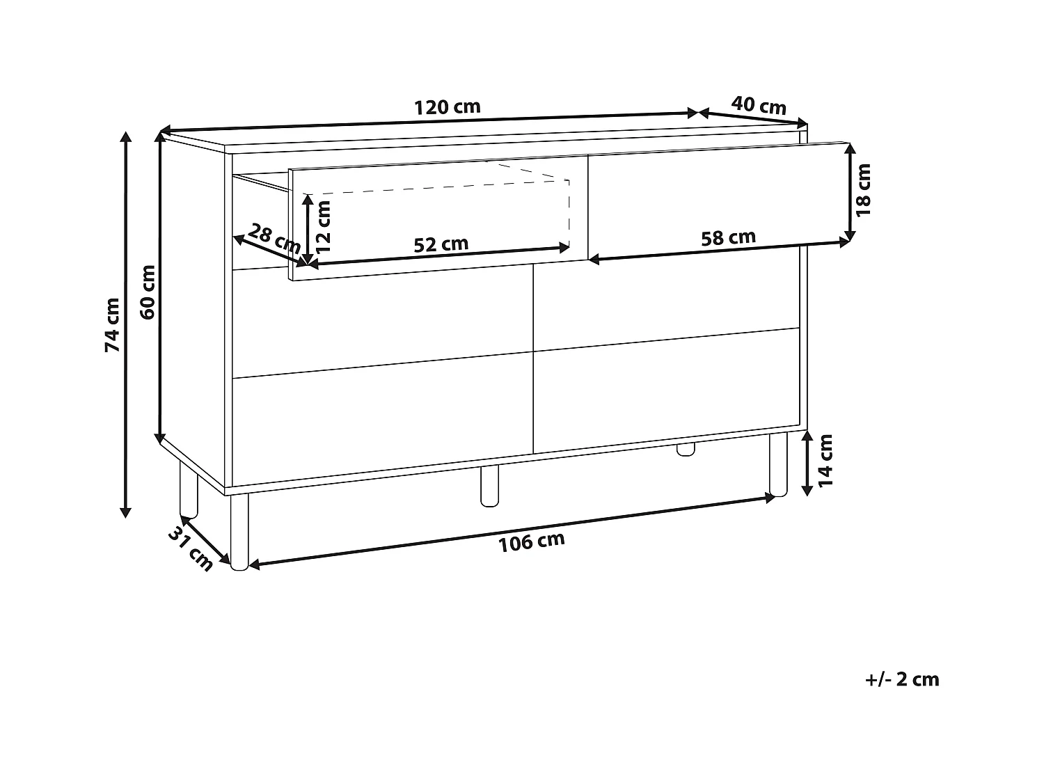 Commode à 6 tiroirs SHARPE Marron clair
