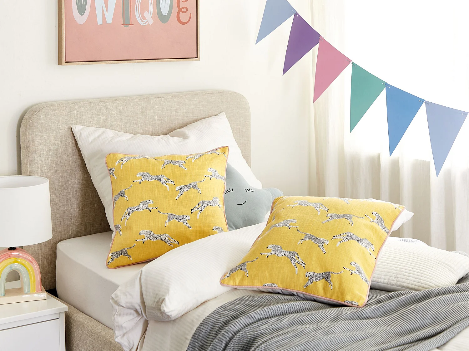 Lot de 2 coussins décoratifs ARALES Coton 45 x 45 cm Jaune Motif animal