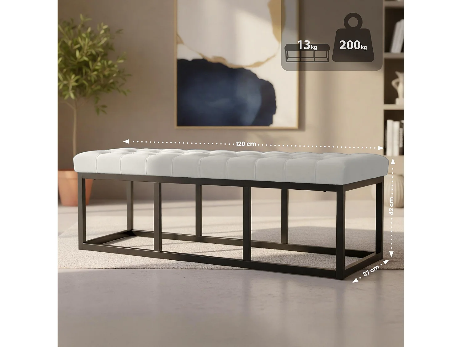 Banquette - Velours & Métal noir mat - Crème - Polson