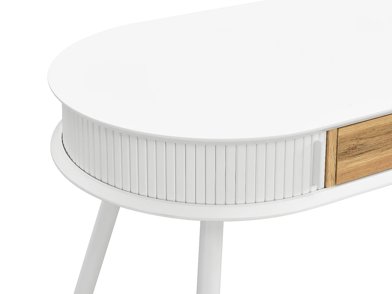 Bureau avec 1 tiroir et 2 portes coulissantes - Coloris : Blanc et naturel - VELURANI