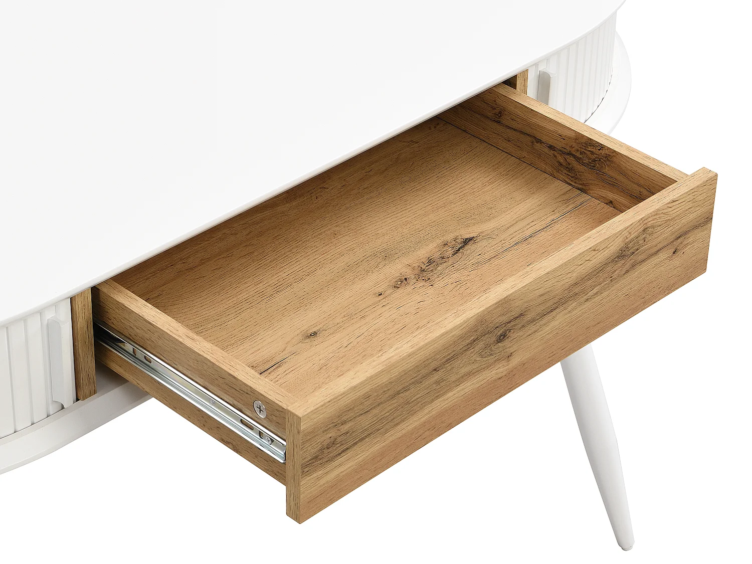 Bureau avec 1 tiroir et 2 portes coulissantes - Coloris : Blanc et naturel - VELURANI