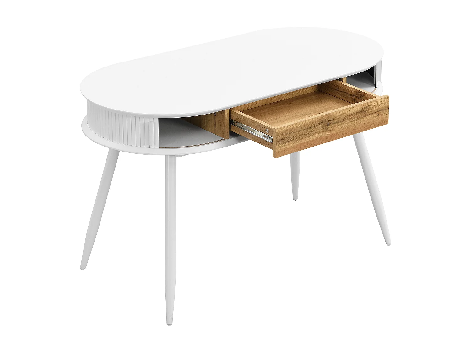 Bureau avec 1 tiroir et 2 portes coulissantes - Coloris : Blanc et naturel - VELURANI