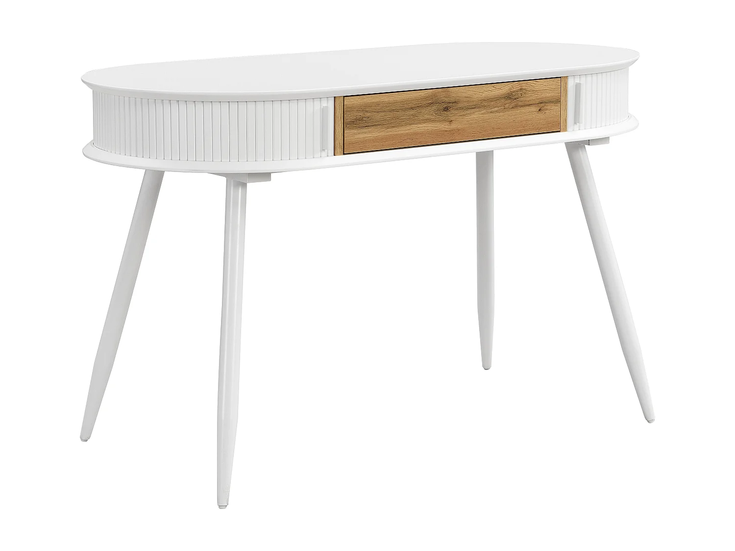 Bureau avec 1 tiroir et 2 portes coulissantes - Coloris : Blanc et naturel - VELURANI