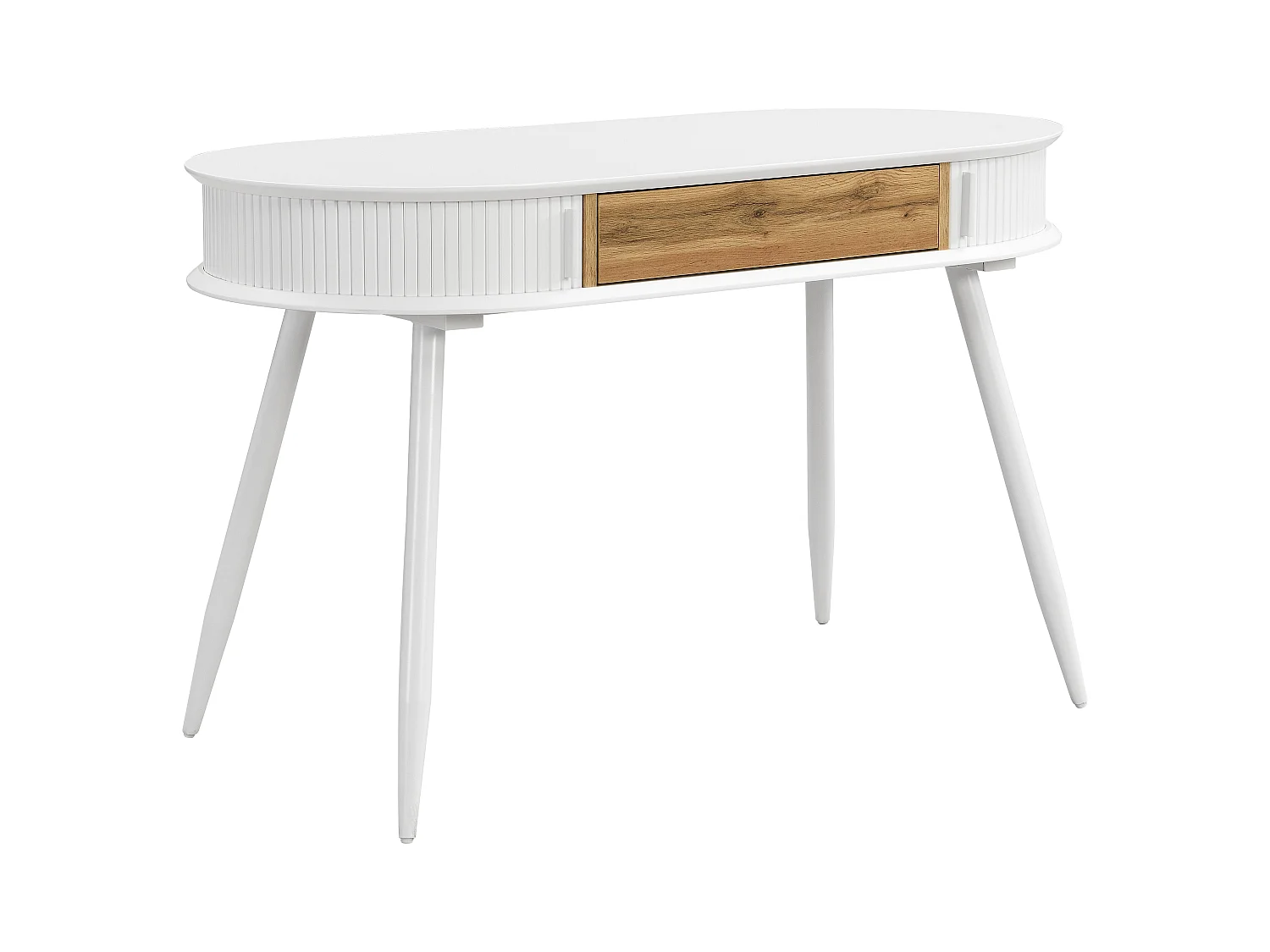 Escritorio con 1 cajón y 2 puertas correderas - Color: Blanco y natural - VELURANI