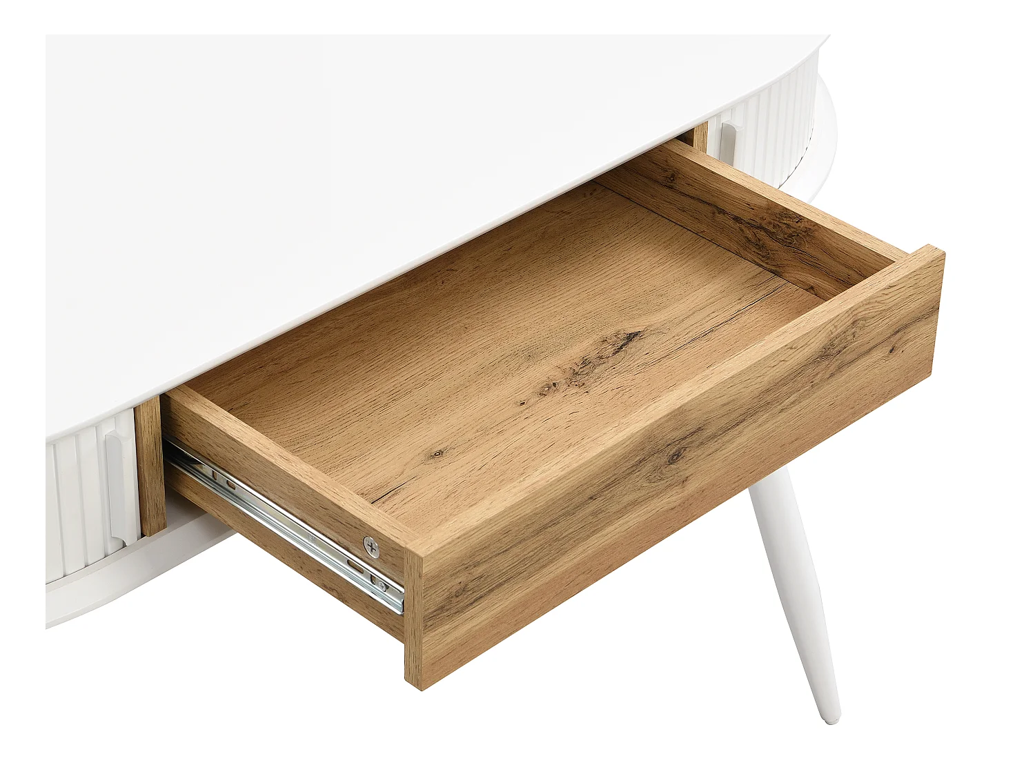 Escritorio con 1 cajón y 2 puertas correderas - Color: Blanco y natural - VELURANI