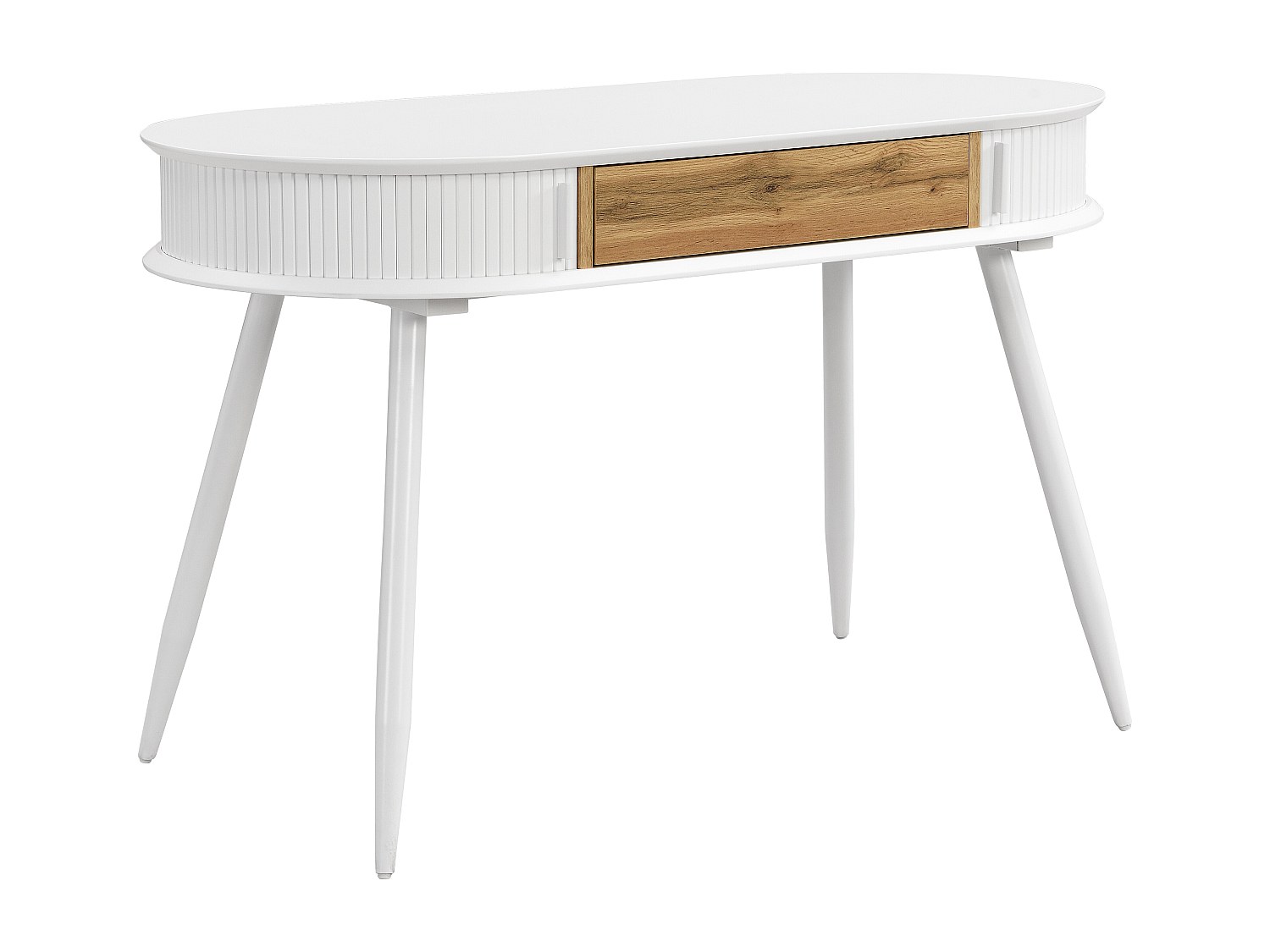 Schreibtisch mit 1 Schublade & 2 Schiebetüren - Weiß & Holzfarben - VELURAN günstig online kaufen