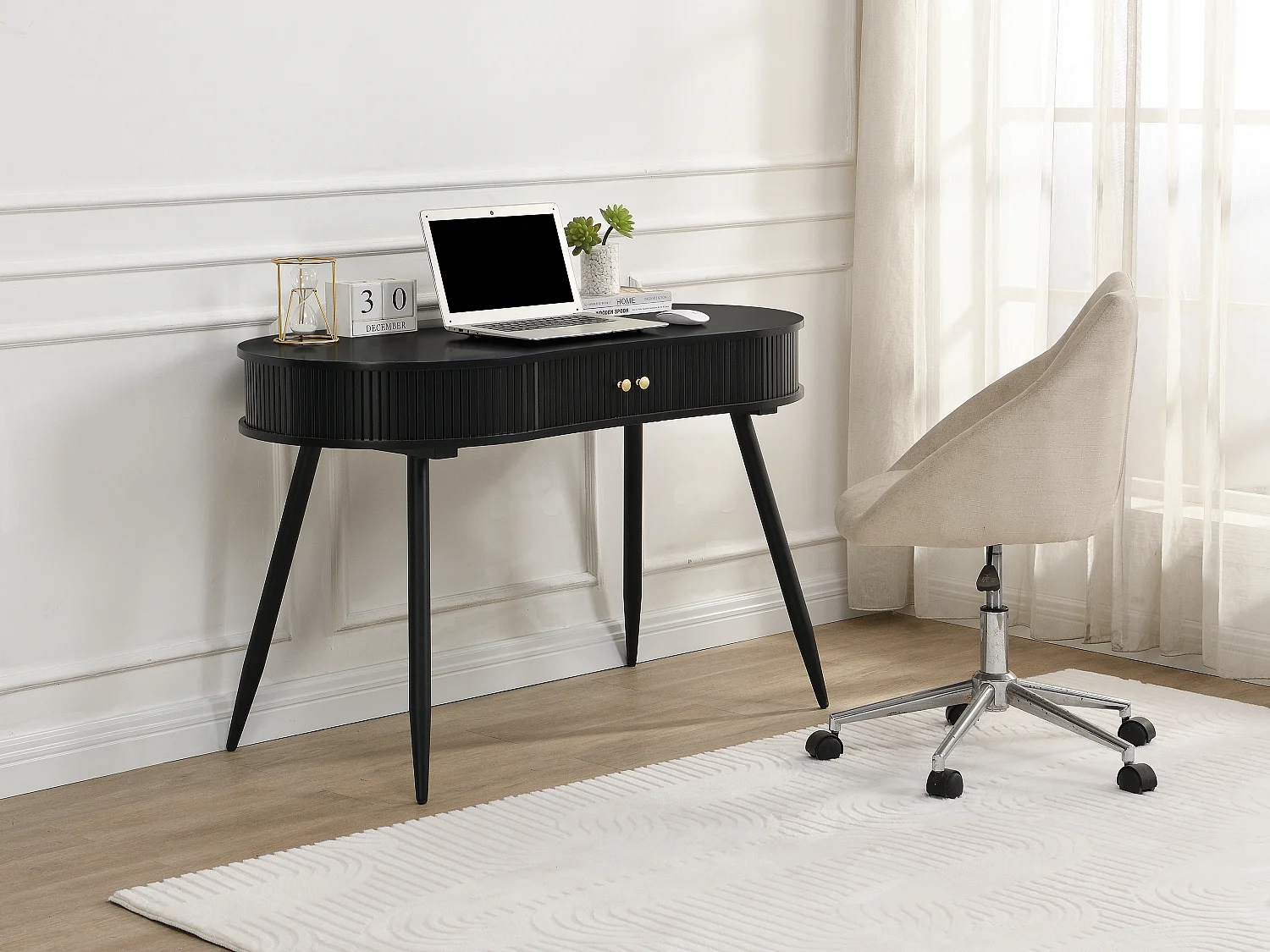 Bureau avec 2 portes coulissantes en MDF - Noir - SEVATO