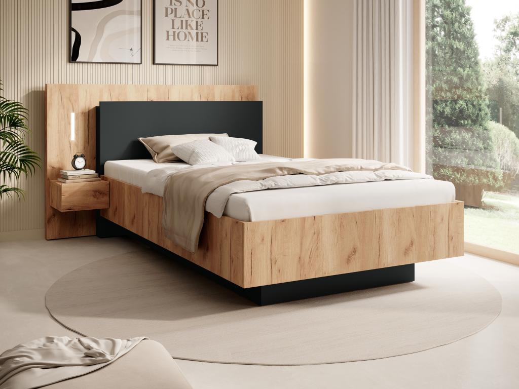Bett mit Nachttisch - 120 x 200 cm - 1 Schublade - Mit LED-Beleuchtung - Ho günstig online kaufen