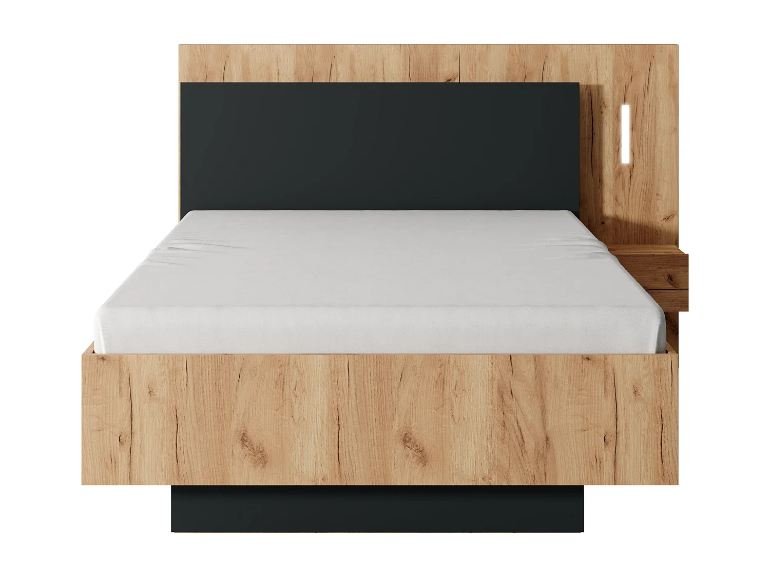 Bett mit Nachttisch - 120 x 200 cm - 1 Schublade - Mit LED-Beleuchtung - Holzfarben & Anthrazit - FRANCOLI