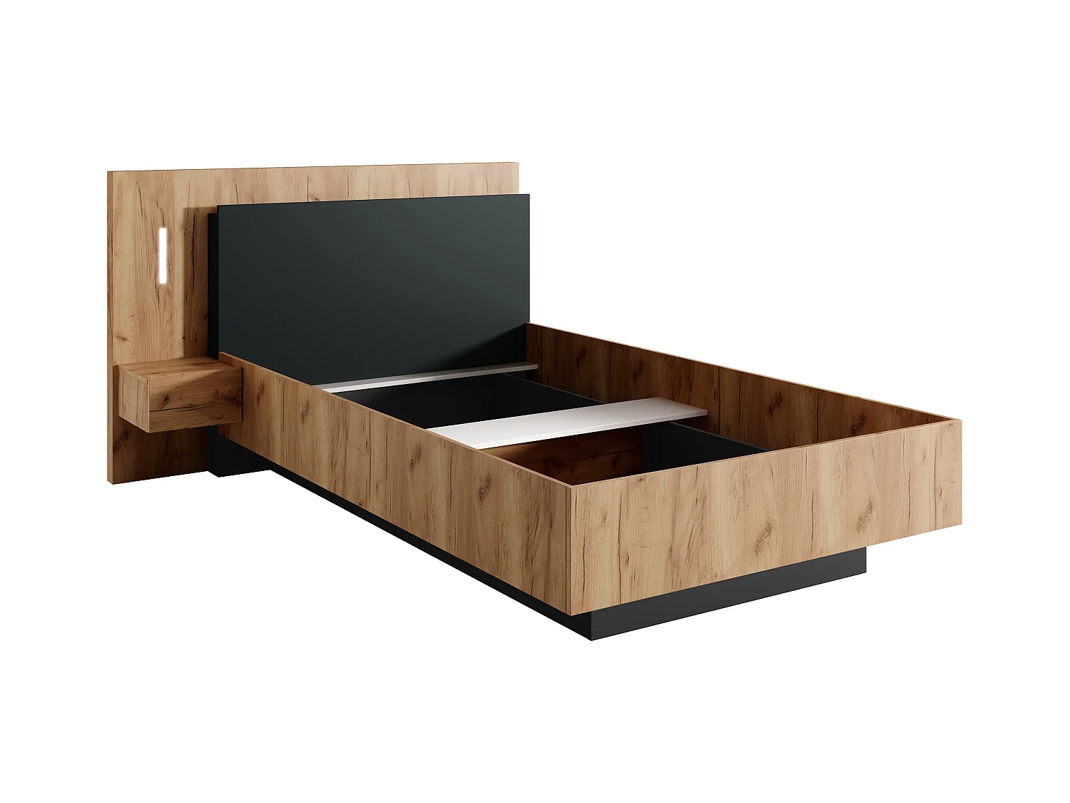 Bed met nachtkastjes 120 x 200 cm - 2 lades - Met ledverlichting - Kleur: naturel en antraciet - FRANCOLI