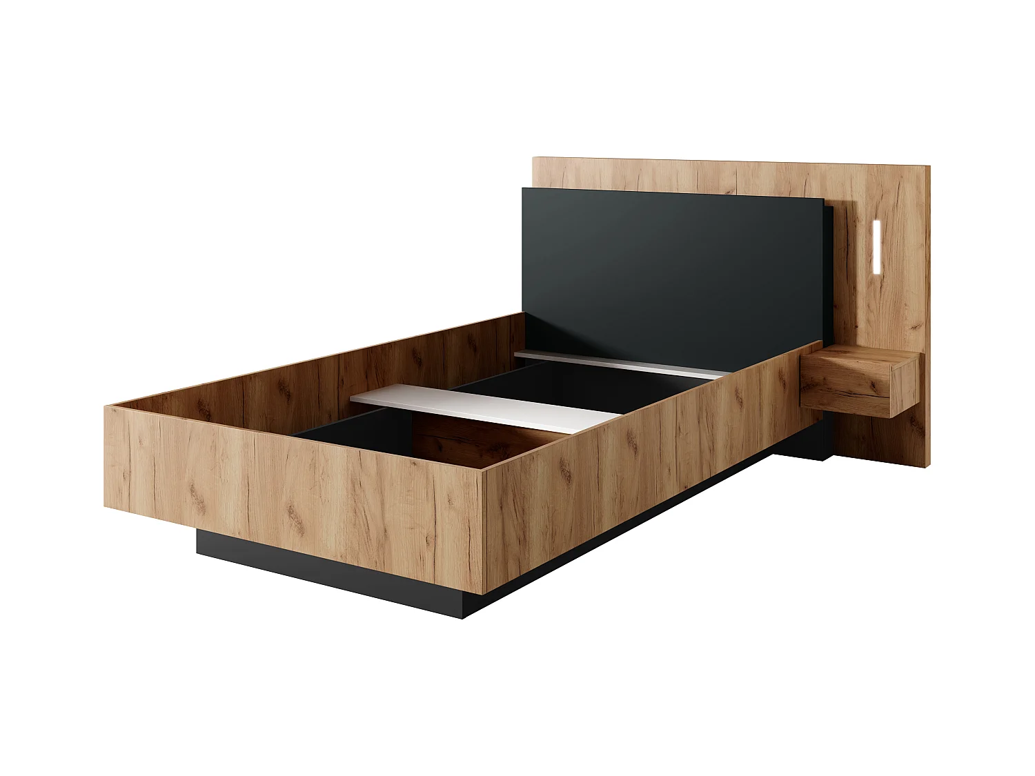 Bed met nachtkastjes 120 x 200 cm - 2 lades - Met ledverlichting - Kleur: naturel en antraciet - FRANCOLI