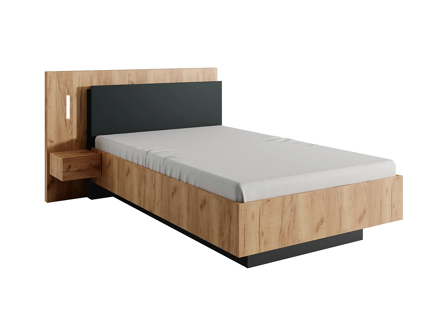 Bed met nachtkastjes 120 x 200 cm - 2 lades - Met ledverlichting - Kleur: naturel en antraciet - FRANCOLI