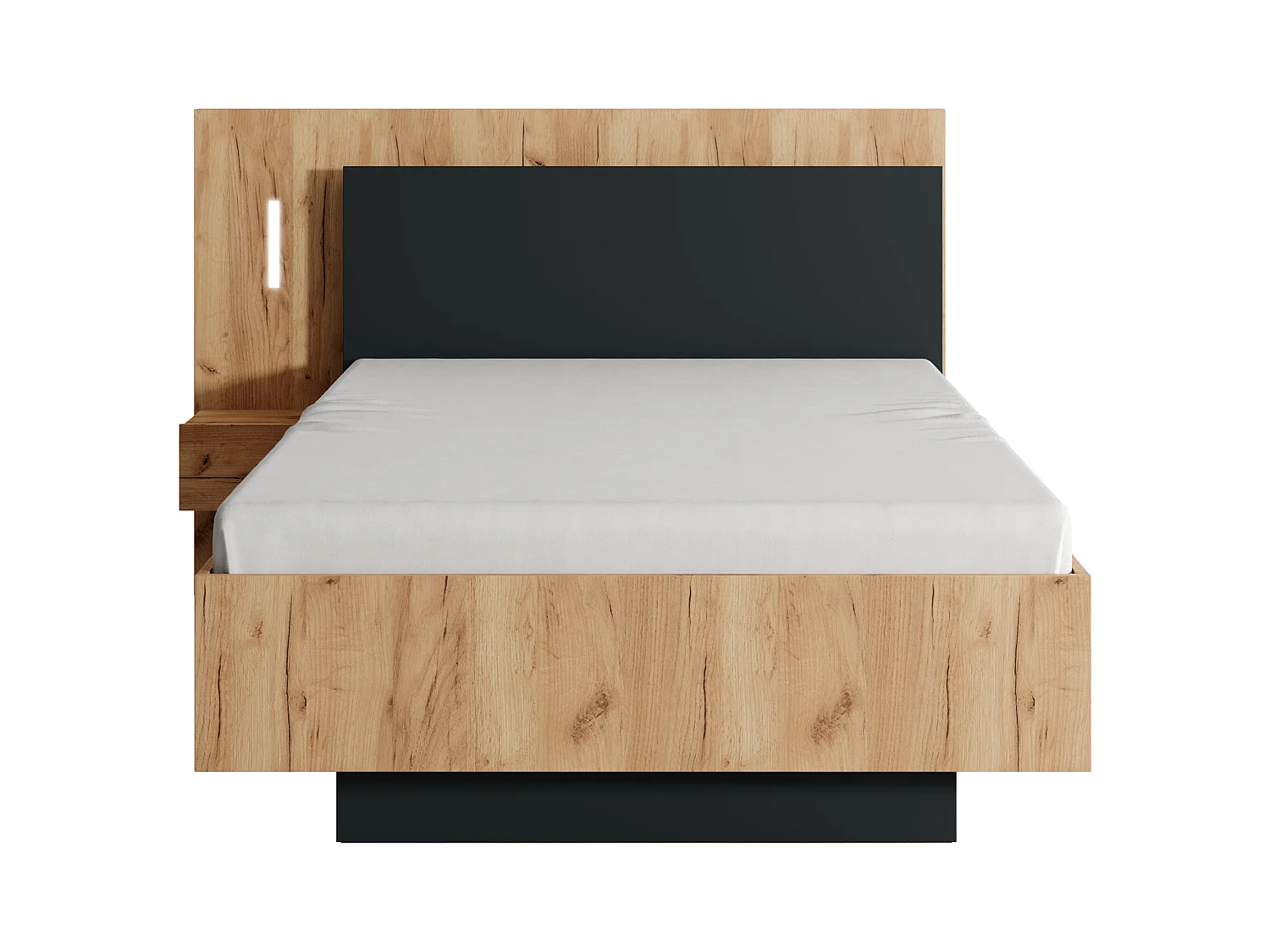 Bed met nachtkastjes 120 x 200 cm - 2 lades - Met ledverlichting - Kleur: naturel en antraciet - FRANCOLI